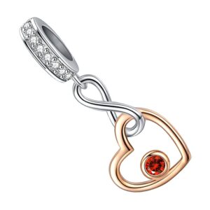 pendentif signe infini cœur argent or rose et zircon rouge