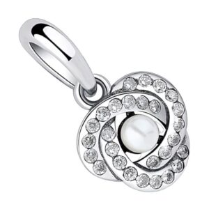 charm en argent avec perle centrale et zircons scintillants