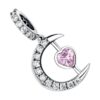 Charm lune cœur argent en zircon rose suspendu sur demi-lune en argent 925 scintillant