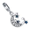 Charm lune étoiles argent en zircons bleus et blancs sur pendentif en argent 925