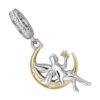 Charm lune et fée en argent avec croissant doré et zircons scintillants