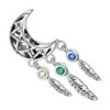 Charm lune et plumes en argent 925 avec zircons bleu, vert et jaune suspendus