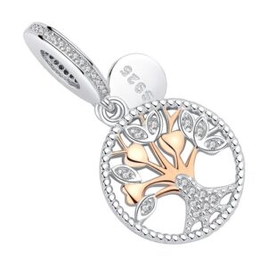 pendentif charm arbre de vie en argent et or rose et zircons