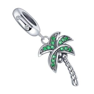 Charm palmier argent avec zircons verts sur pendentif tropical en argent 925