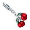 charm cerise argent 925 avec zircons verts et fruits rouges pendants