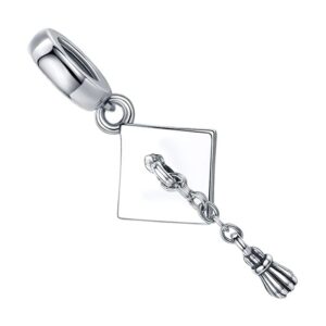 charm diplôme argent 925 en forme de chapeau de graduation avec pampille articulée
