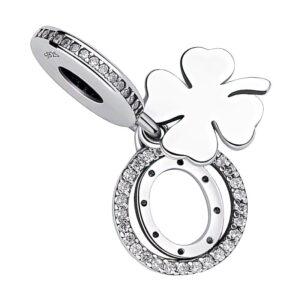 charm pendentif trèfle porte-bonheur en argent et zircons pour bracelet femme