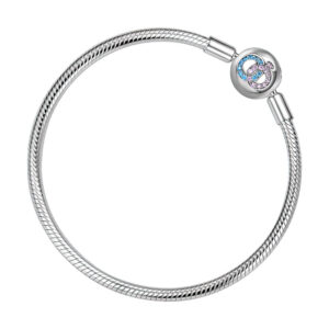 bracelet serpent porte charms en argent avec fermoir anneaux zircons bleus et roses