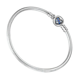 Bracelet charm en argent avec fermoir cœur et zircons bleus