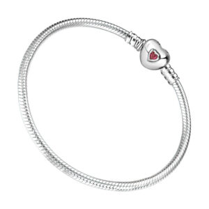 Bracelet charms femme en argent sterling 925 avec fermoir cœur zircon rouge