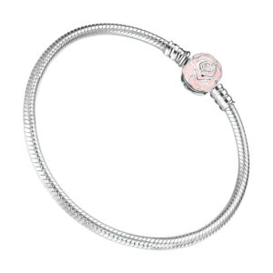 bracelet porte-charms en argent fermoir rose émaillée