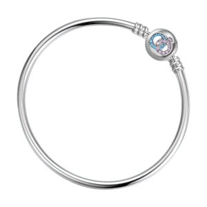 bracelet charms argent zircons avec fermoir rond serti bleu et rose
