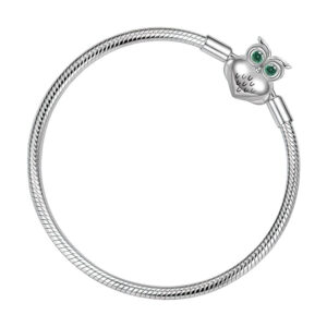 bracelet argent maille serpent fermoir chouette yeux verts