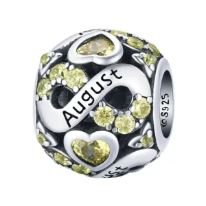 Charm mois d’août en argent et zircon jaune doré.