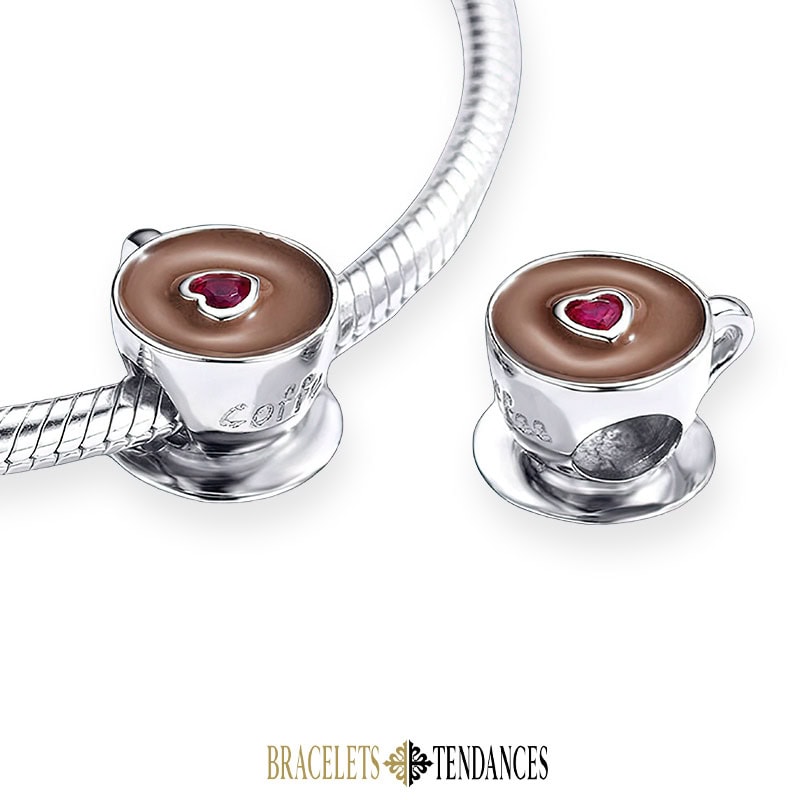 Charm Tasse De Café Argent & Cœur Rouge – Image 3