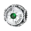 Charm Gémeaux en argent avec pierre verte émeraude.