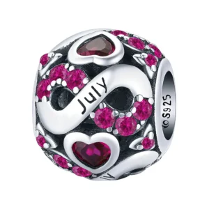 Charm mois de juillet en argent avec pierres rose.
