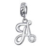 charm lettre B argent 925 zircon blanc