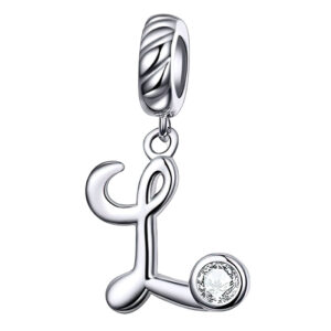 Charm pendentif lettre L en argent 925 avec zircon blanc scintillant