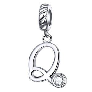 Charm lettre Q en argent sterling avec zircon blanc brillant