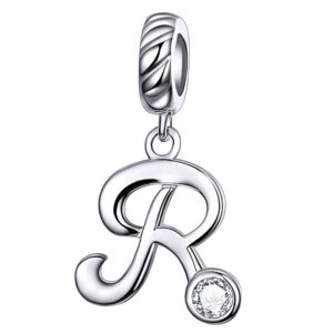 Pendentif charm lettre R en argent sterling et zircon blanc éclatant