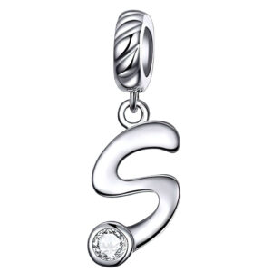 Pendentif charm lettre S en argent sterling et zircon brillant
