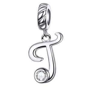 Pendentif charm lettre T en argent sterling et zircon brillant