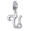 Charm lettre U en argent sterling avec zircon blanc central