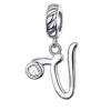 Charm lettre V en argent sterling 925 avec zircon blanc brillant