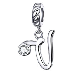 Charm lettre V en argent sterling 925 avec zircon blanc brillant