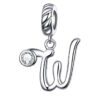 Charm lettre W en argent sterling 925 avec zircon blanc sur bélière