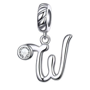 Charm lettre W en argent sterling 925 avec zircon blanc sur bélière