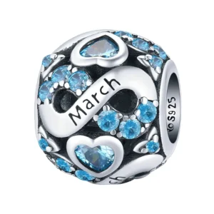 Charm mois de mars en argent et pierres bleu azur.