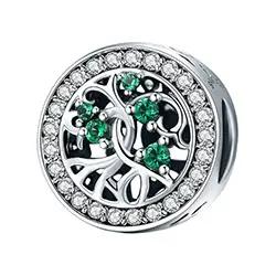 Charm arbre de vie en argent 925 avec zircons verts et contour pavé de zircons blancs