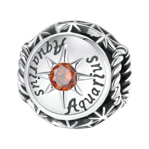 Charm Verseau en argent avec cristal orange chaud.