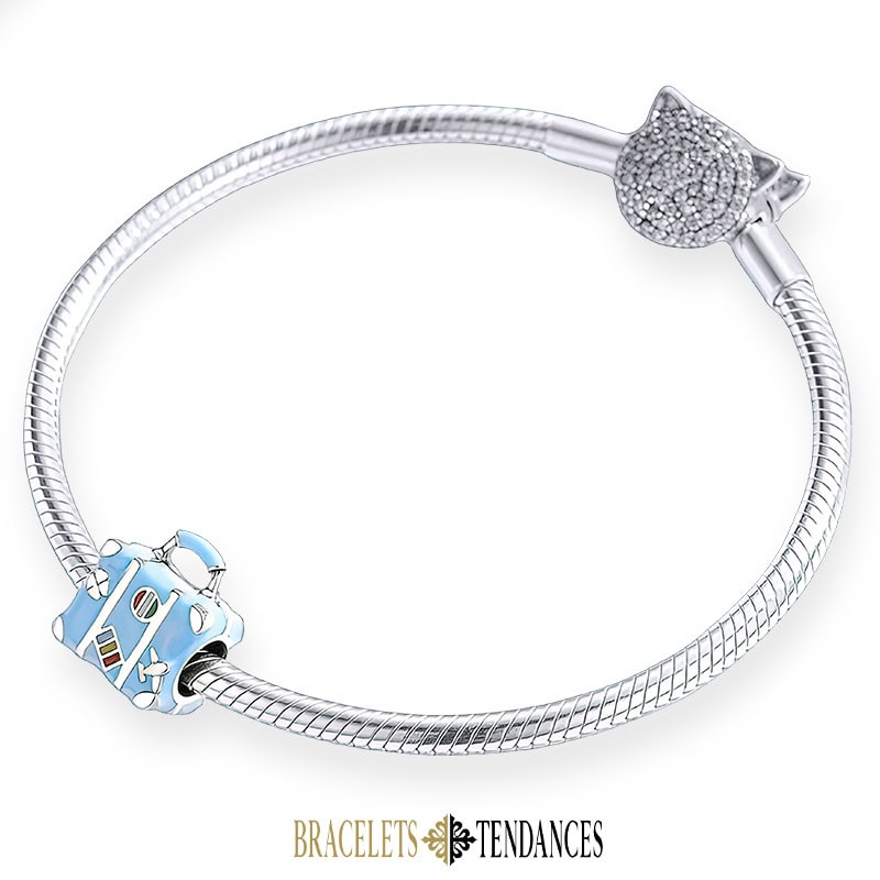 Charm Valise De Voyage Bleu & Argent S925 – Image 2