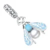 Charm pendentif abeille en argent avec ailes émaillées bleues et perle blanche