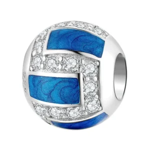 charm rond en argent avec émail bleu et zircons blancs