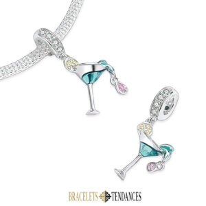 Pendentif cocktail en argent émail, vue de face et arrière