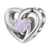 Charm cœur en argent 925 avec opale rose et zircon double face