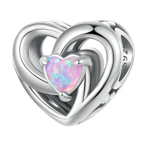 Charm cœur en argent 925 avec opale rose et zircon double face