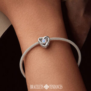 Charm cœur en argent avec opale rose et zircon côté double face