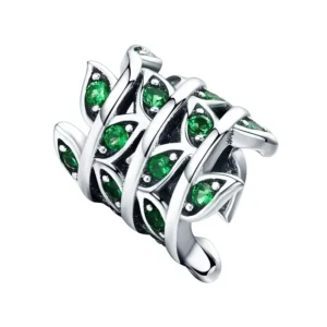 charm feuillage vert argent ajouré avec zircons verts