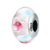 Charm fleur rose en verre soufflé et argent 925, détails floraux pastel en relief