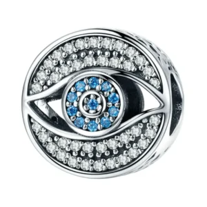 charm œil talisman argent 925 et zircons bleus protecteur