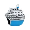 Charm paquebot bleu en argent 925 et émail, serti de zircons blancs