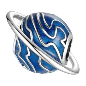 Charm planète Saturne en argent 925 avec émail bleu et anneau orbital