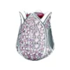 charm tulipe en argent avec zircons roses et cœur rouge