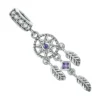 pendentif charm attrape-rêves en argent avec pierres violettes et plumes suspendues