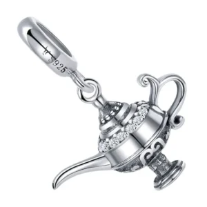 pendentif charm en argent en forme de lampe de génie orientale avec zircons